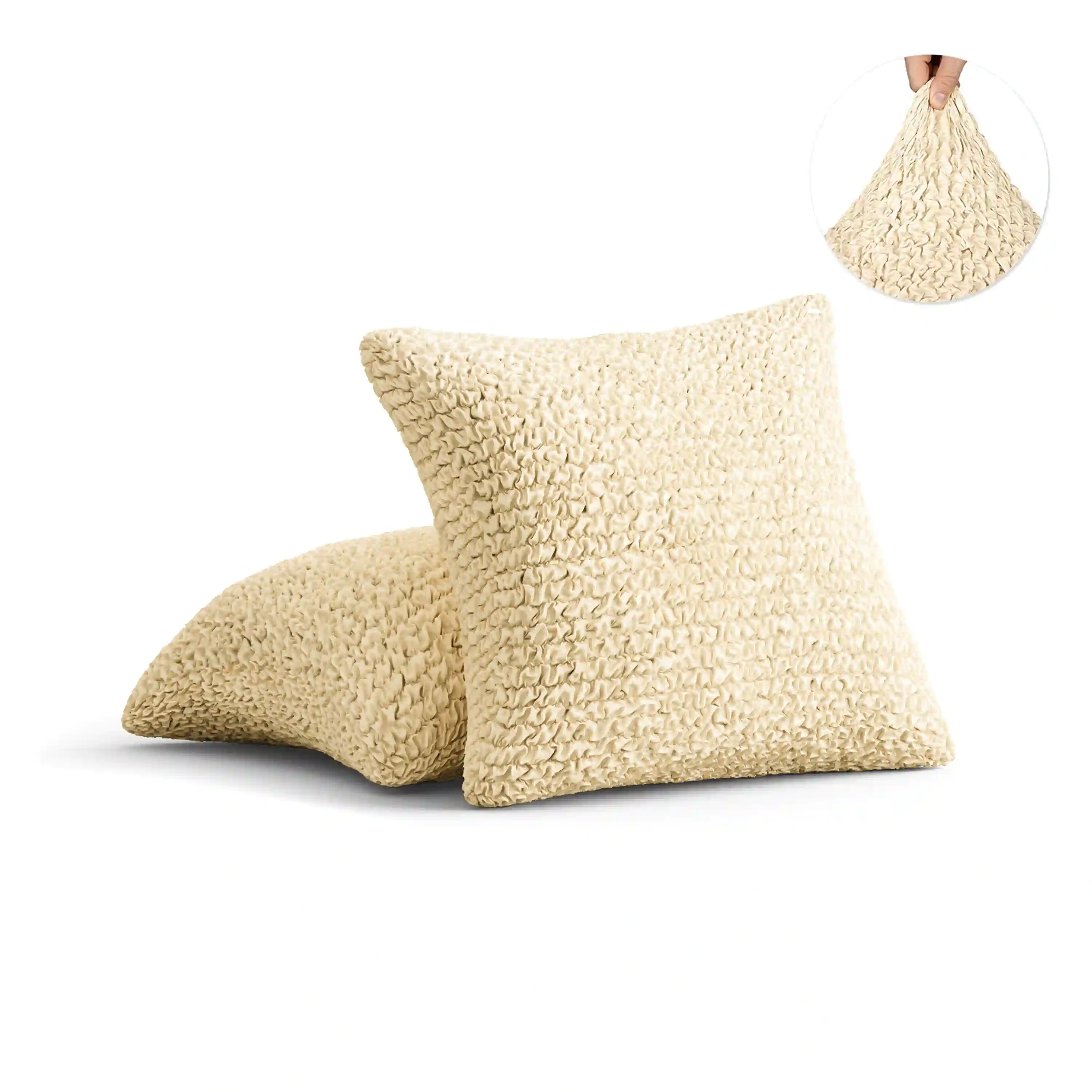 Set of 2 Microfibra Cushion Covers - Beige, Microfibra